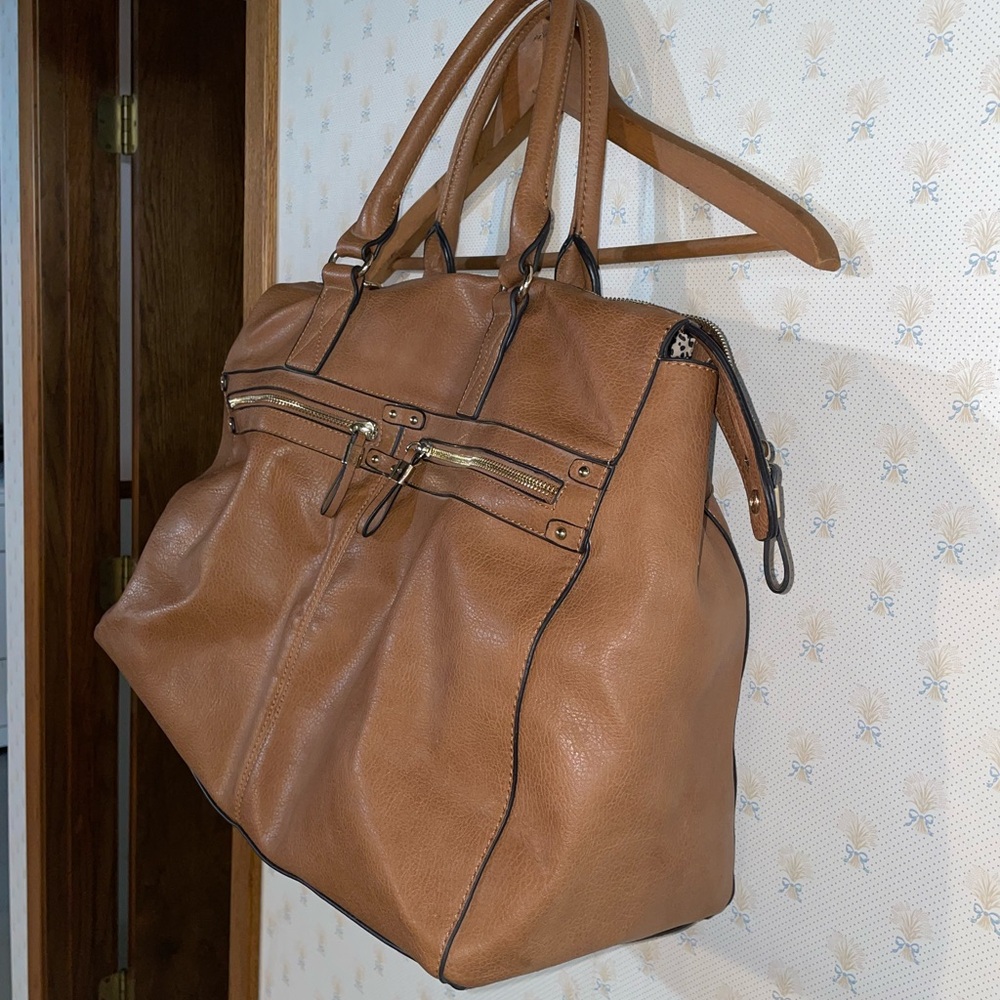 Sole Society Cognac Leather Duffel Tote Travel Weekender Bag